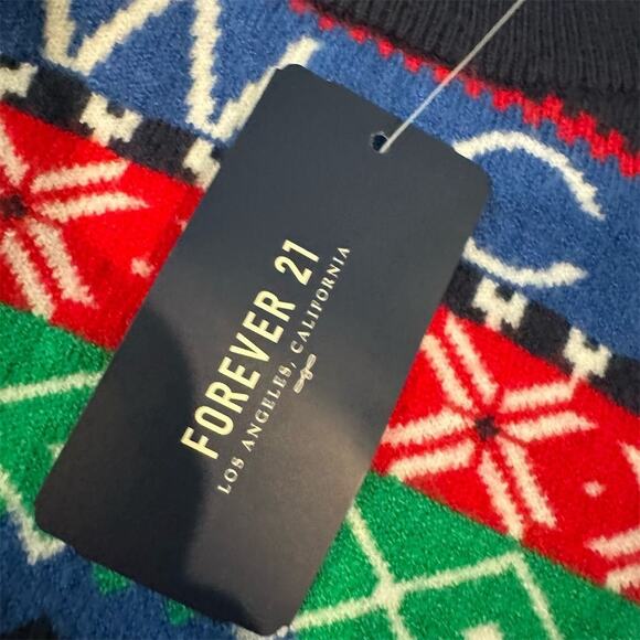 NEW FOREVER 21 Ugly Christmas Sweater "Snow Cool" Fair Isle Red Green Blue Soft - Picture 8 of 16